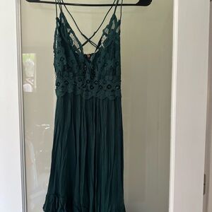 Free People Dark Green Lace Mini Dress